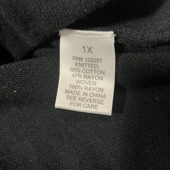 Iman Women’s 1X Layered Look Mixed Media Plaid Hem Sweater Black Plus Size - Picture 4 of 7